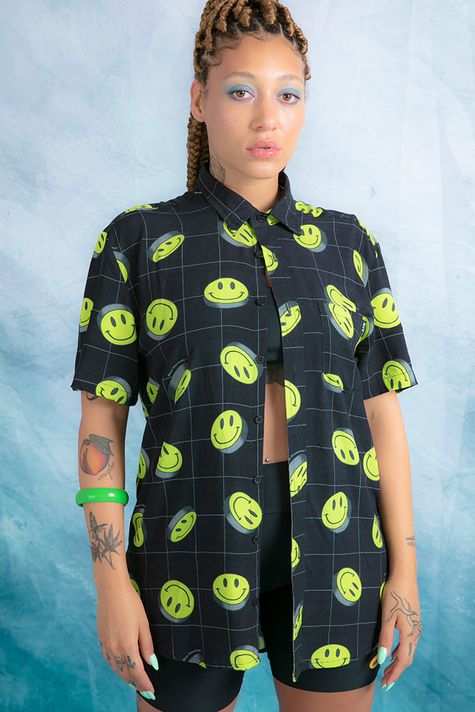 camisa de botão estampada feminina